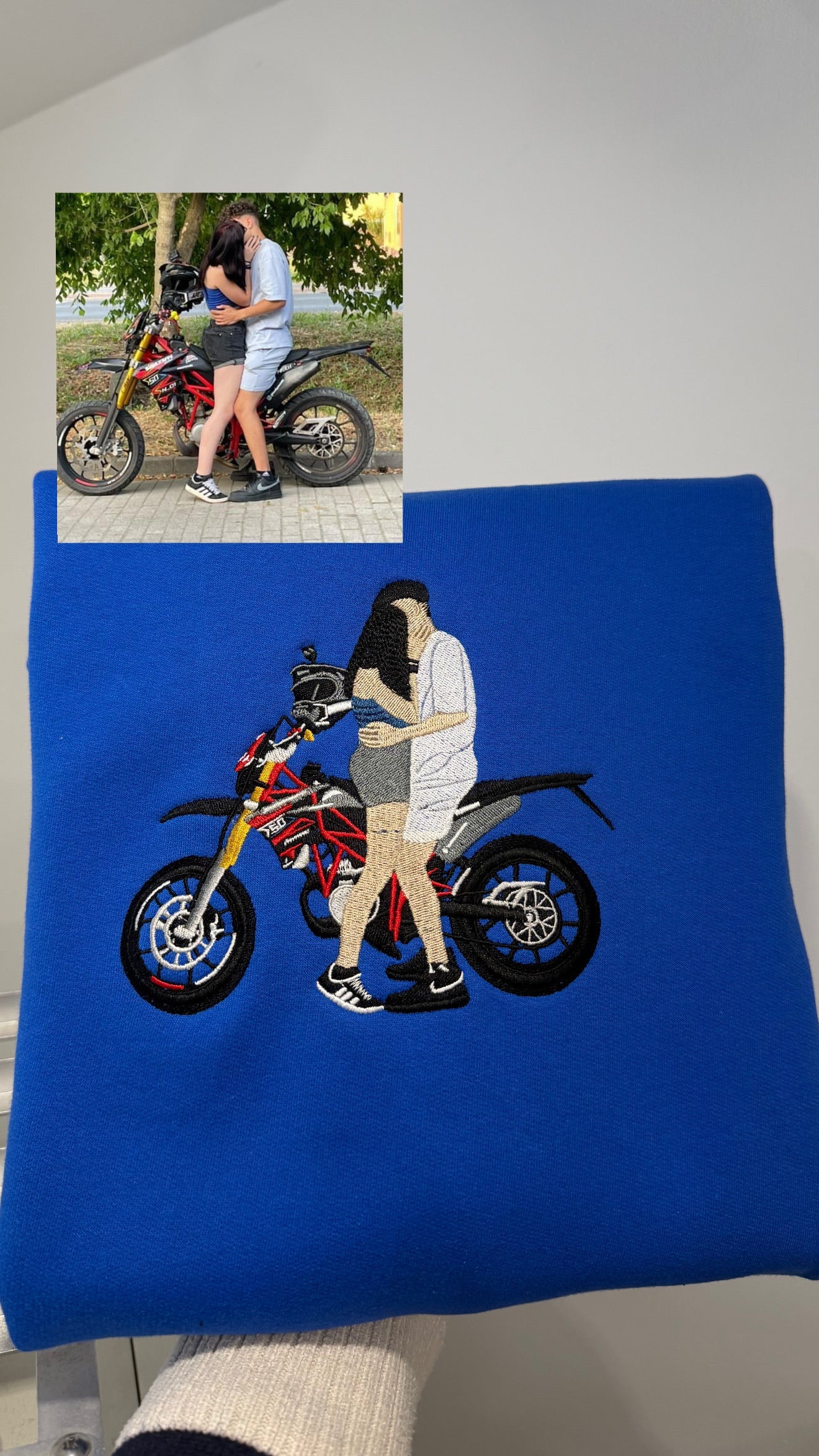 Motorcycle couple embroidery