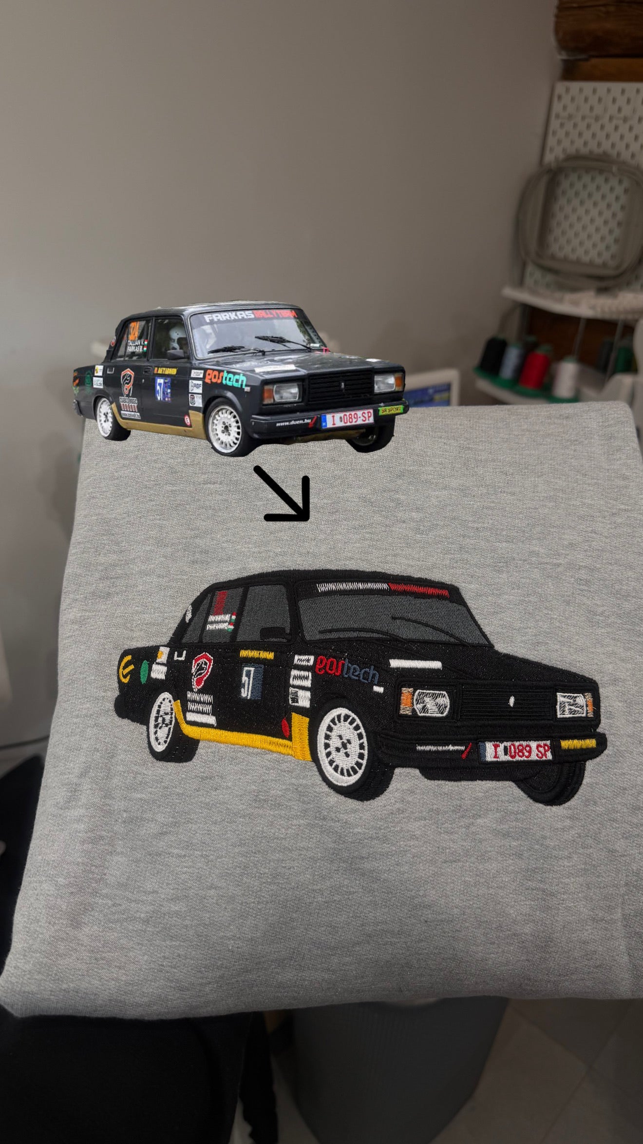 Custom rally car embroidery