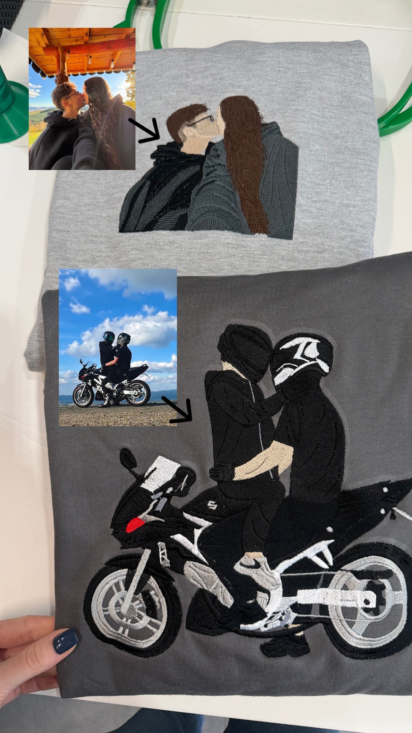Motorcycle couple embroidery