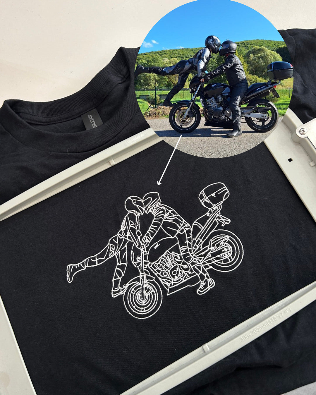 Motorcycle line art embroidery