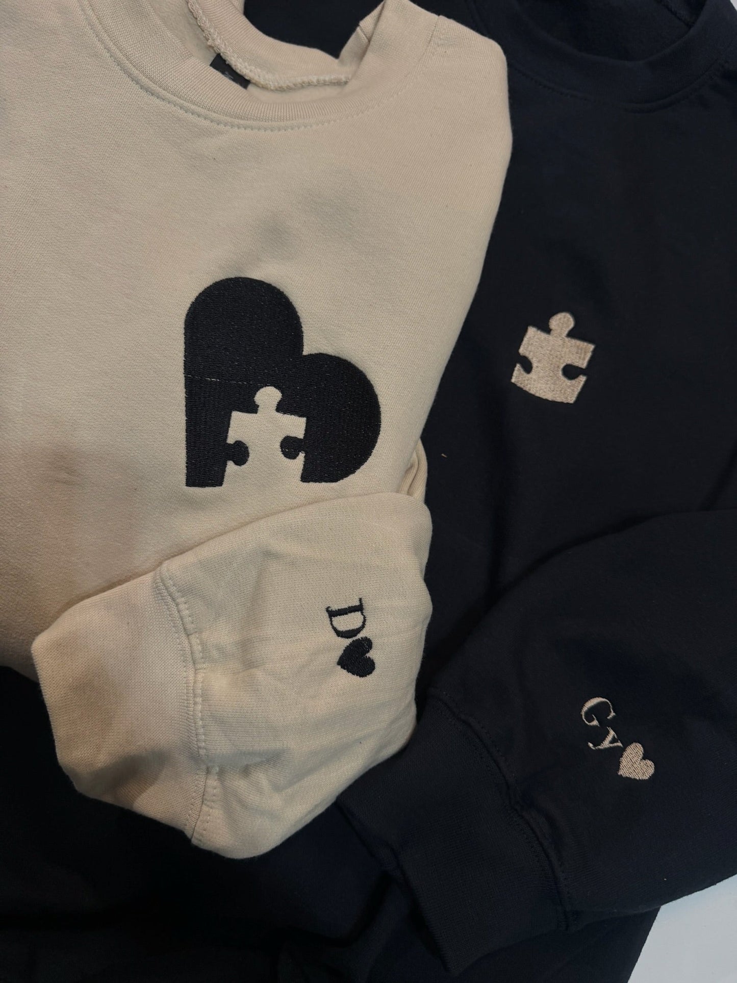 Matching puzzle heart embroidery