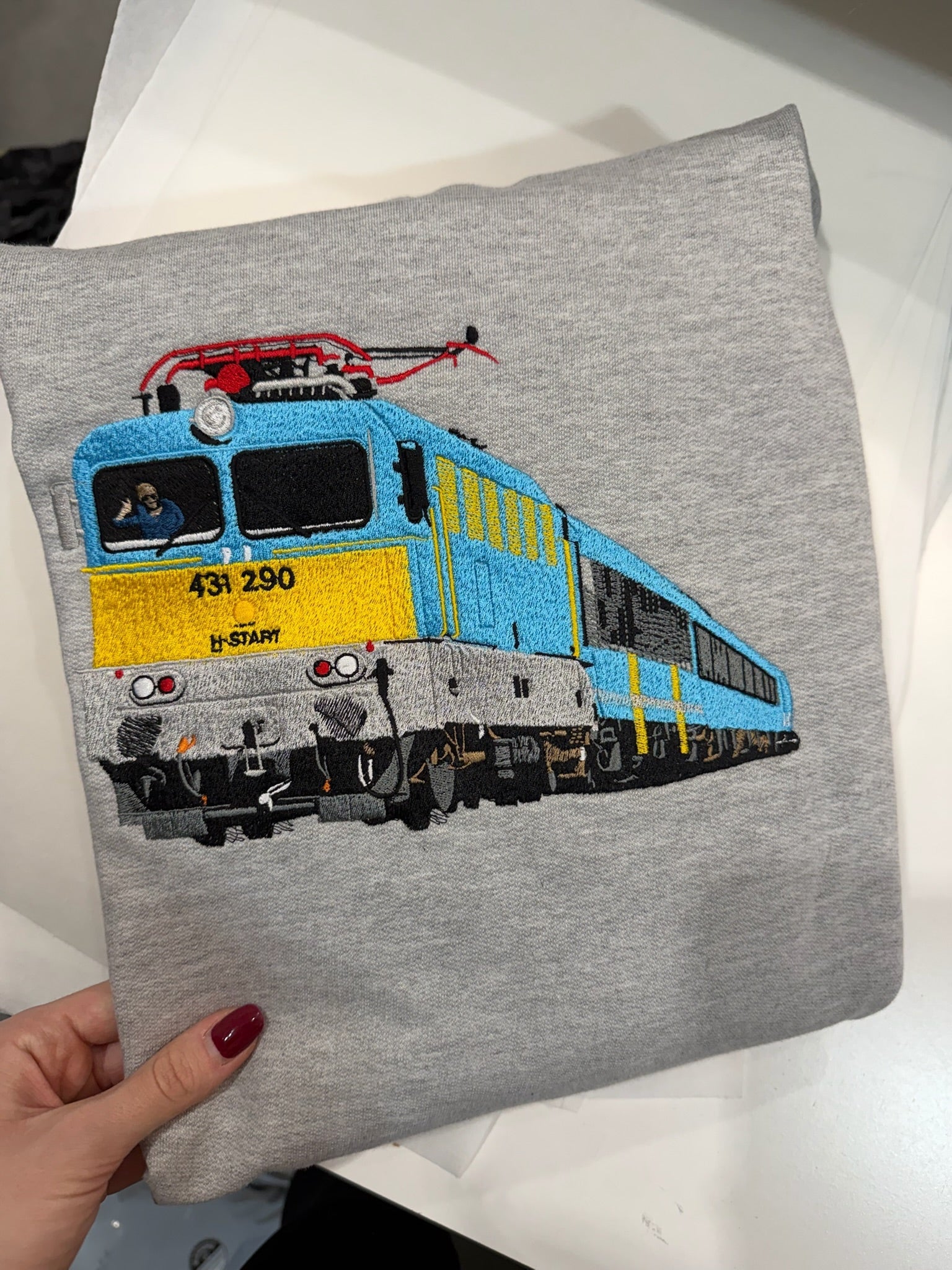 Train embroidery in color