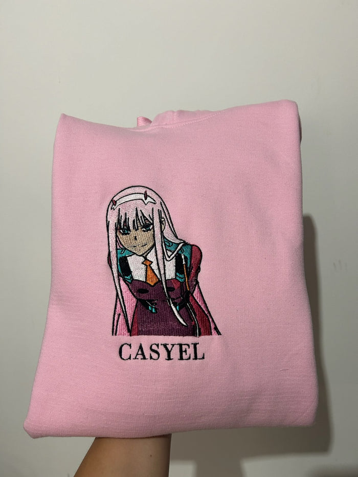 Anime character embroidered hoodie