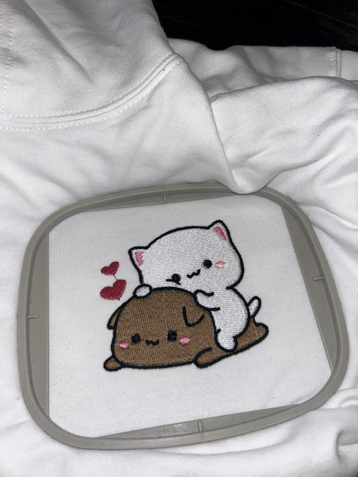 Cat couple embroidered hoodie