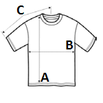 How to measure: A body length, B chest width, C sleeve length