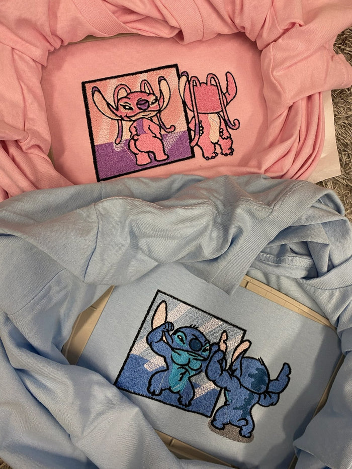 Stitch & Angel couple embroidered hoodies